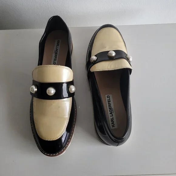 Karl Lagerfeld Dakota Platform  Loafers moccasins Shoes With Pearls 8M - Picture 3 of 7